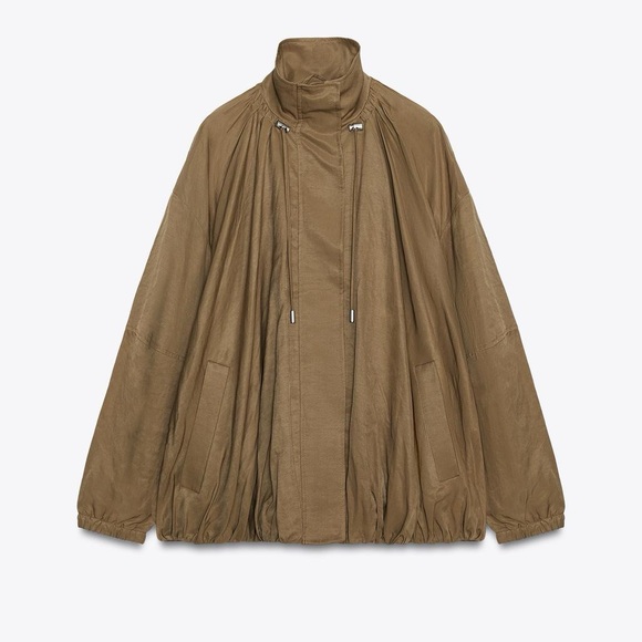 🔥POPULAR🔥 ZARA Funnel Neck Fluid Bubble Hem Bomber Jacket w Drawstring M